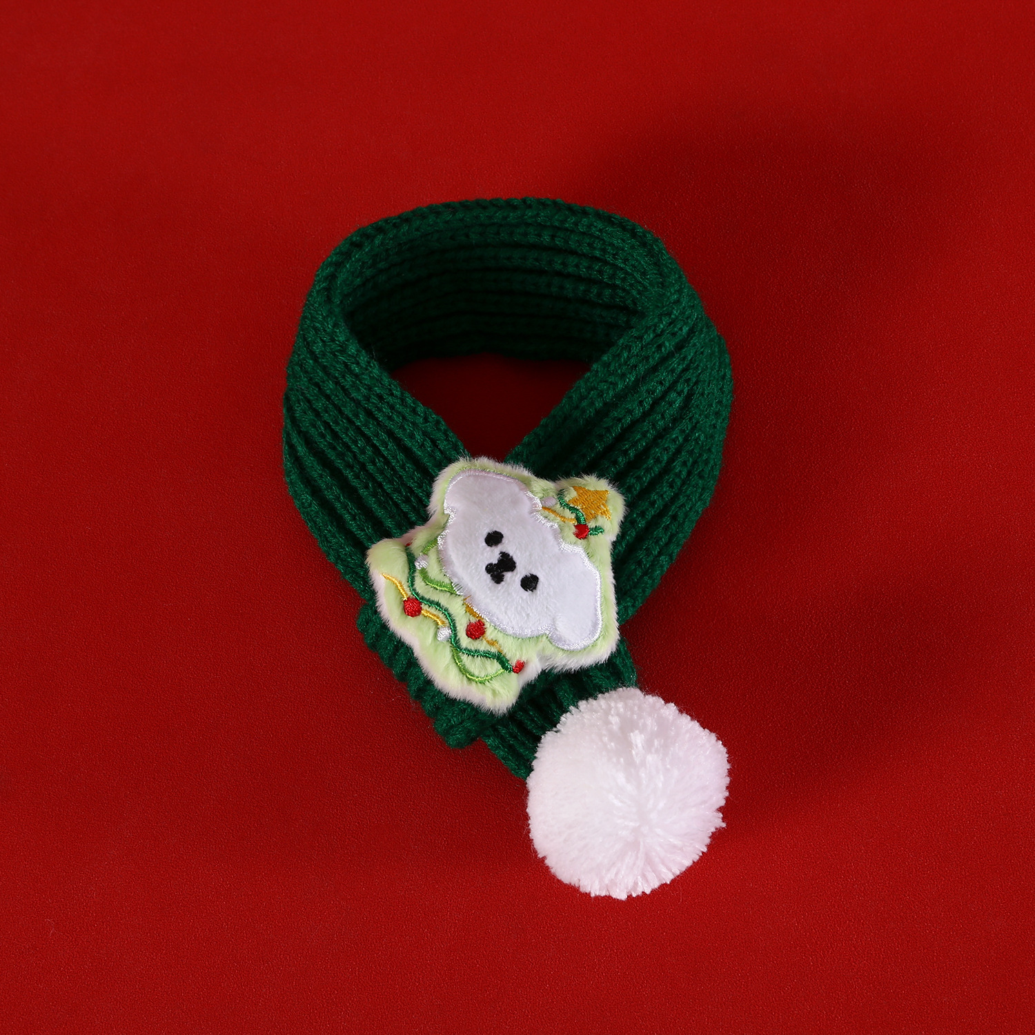 2024 bola de lana de mascota bufandas navideñas lana de punto rojo y verde dibujos animados para gatos y perros accesorios set de collares y sombreros image 8