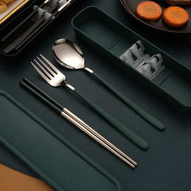 不锈钢筷子勺子叉子套装韩式便携餐具露营户外礼品学生餐具三件套