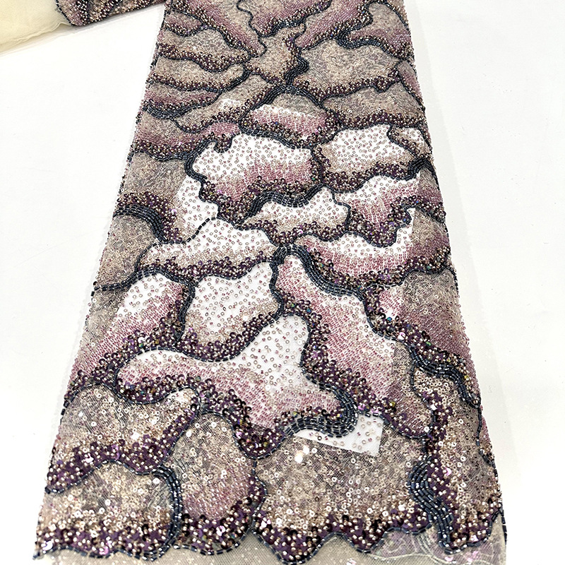 Tubo de cuentas bordado de alta gama cuentas bordado sequinado tela de red de encaje ondulado fondo DIY estilo Hepburn vestido de boda tela