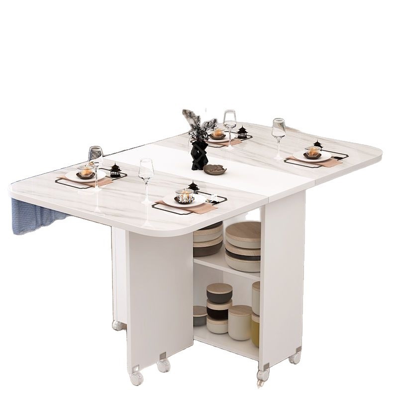 Mesa de comedor redonda simple y plegable tipo pequeño hogar con ruedas móviles simple y rectangular mesa de comedor multifuncional