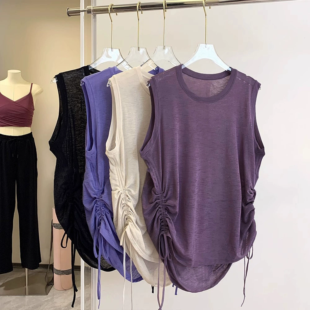 Спортивный жилет без рукавов, женский летний тонкий свободный блузка с короткими рукавами, закрывающая тело, тренировочная блузка для бега, быстросохнущий топ для фитнеса и йоги