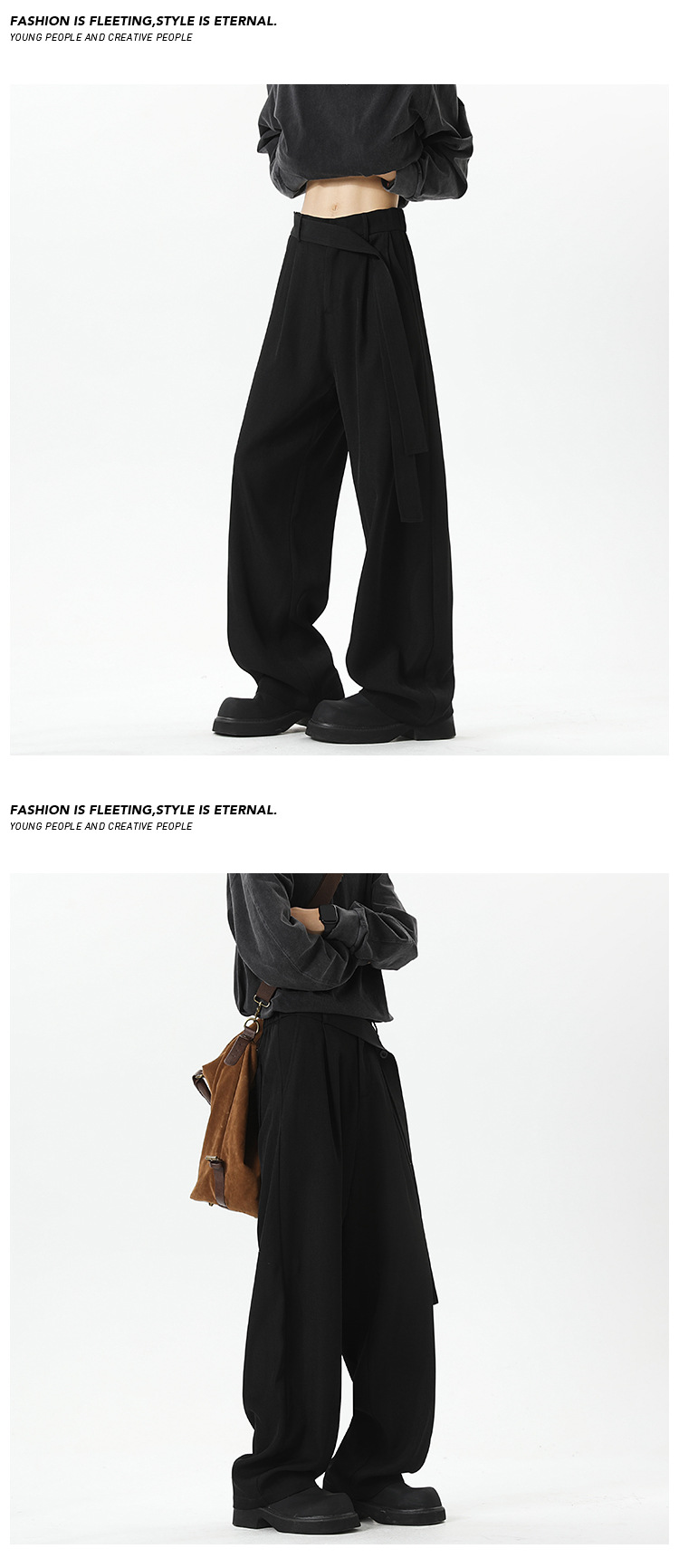 Kaffeefarbene Herren Stoffhose Mit Gürtel Und Geradem Bein_voghion.com