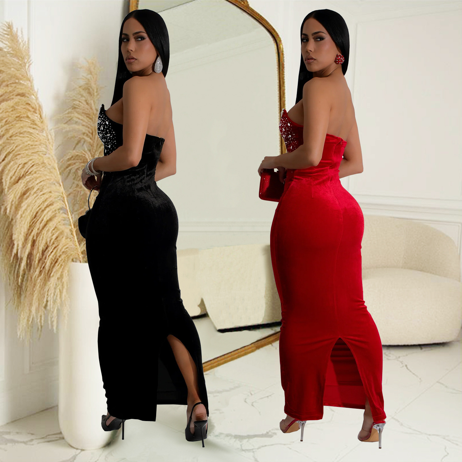 C7217 Cross-border AliExpress Amazon Moda europea y americana Ropa de mujer Hombro dividido Vestido de cadera con estampado en caliente Nuevo image 3