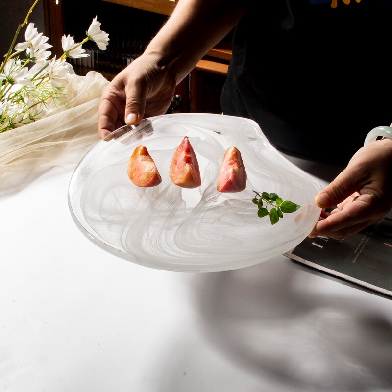 Glass Dessert Plate, Sashimi Cooking Plate, Hotel High-End Appetizer, French Light Luxury New Kaiseki Plate Decoration Cloud
