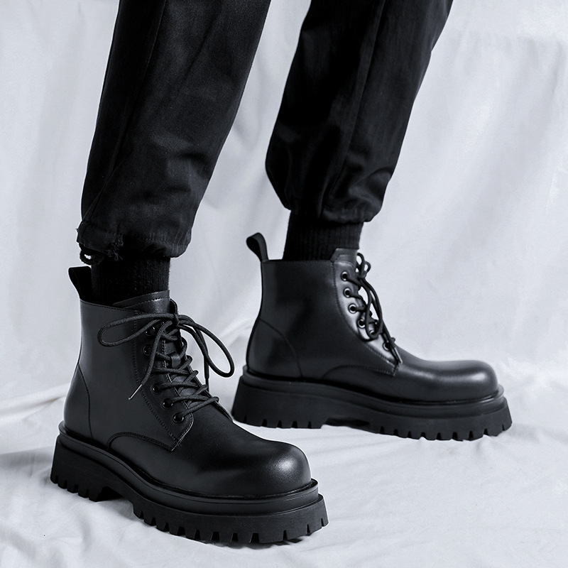 Black Martin Boots For Men Leather Motorcycle Ankle Boots Style_voghion.com