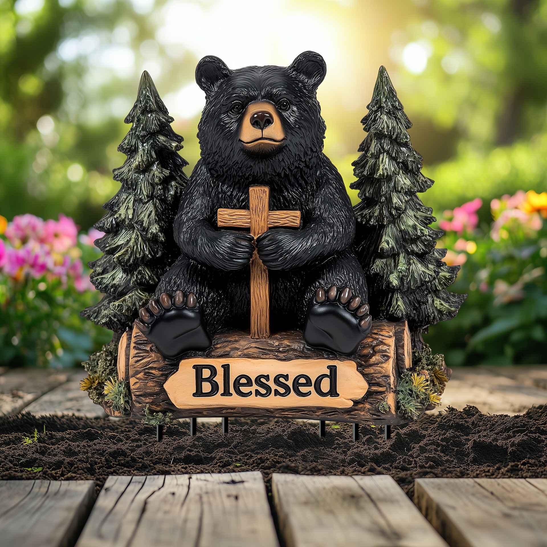 Charming Black Bear Garden Stake Acrylic Flower Pot Decor For Lawn_voghion.com