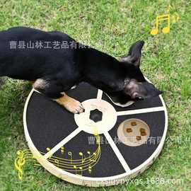 跨境木质狗抓板创意圆形可旋转零食盒家居木质甲锉板宠物玩具