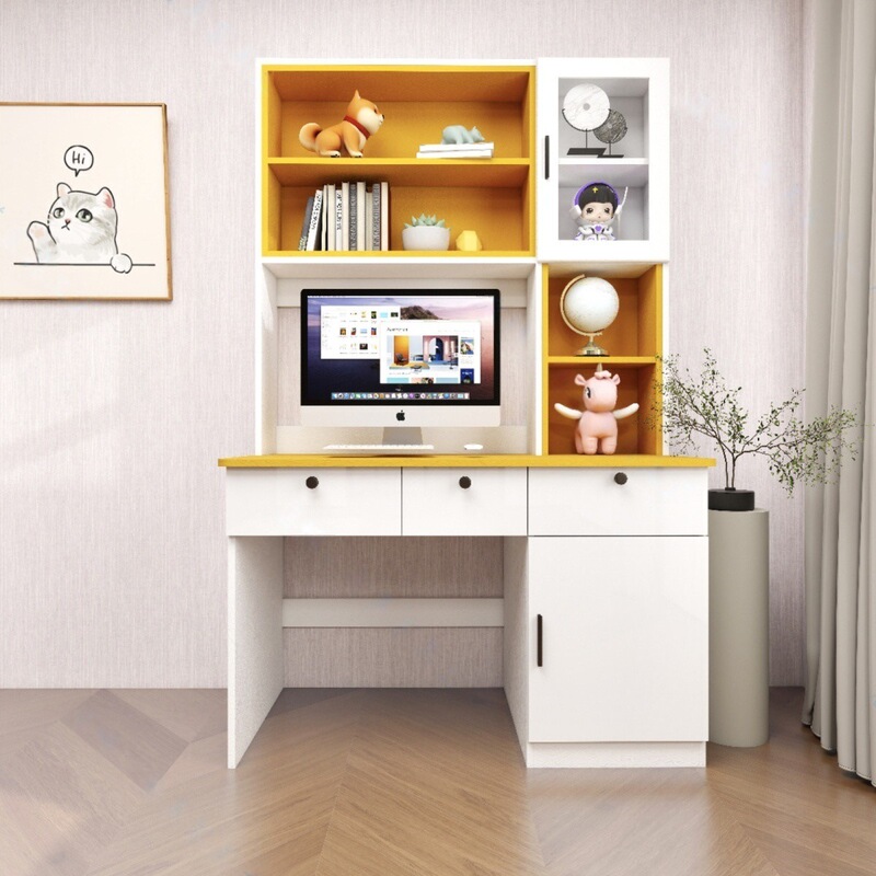 Enf Grade Solid Wood European Pine Board Bookcase Integrated Simple Desk 18mm Thickness Home Study Desk Office Desk