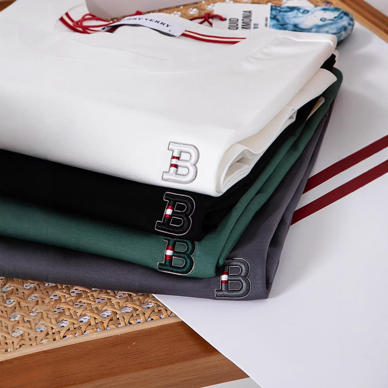 High-end European goods mercerized double-sided horse cotton light luxury T-shirt foreign trade cut label summer loose round neck short sleeve T-shirt for men