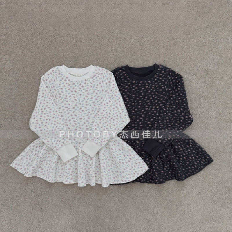 女童碎花圆领灯芯绒连衣裙韩版童装2025秋冬新款女宝宝洋气A字裙