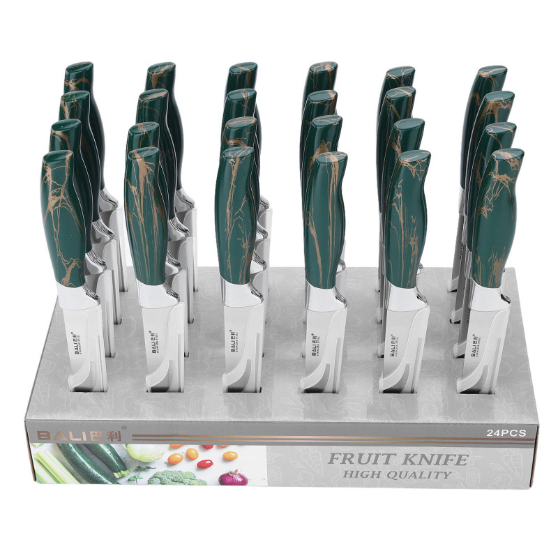 Cuchillo de acero inoxidable caja de exhibición herramientas de pintura pulverizada conjunto de revestimiento mango galvanizado herramientas de cocina domésticas en stock al por mayor