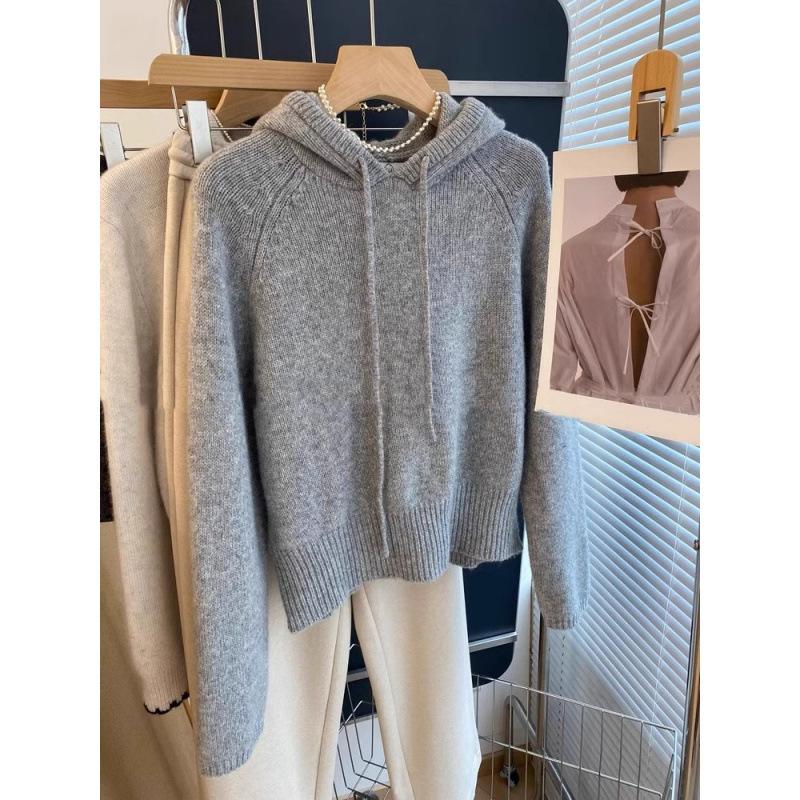 Gray Hooded Sweater for Women in Autumn and Winter, Lazy College Style Hooded Sweater with Design Inner Top