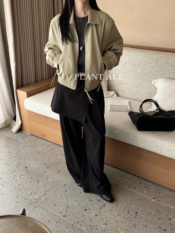 沐泽早秋新款短外套一痞帅高级感潮流翻领拉链夹克春秋女装U8034|undefined