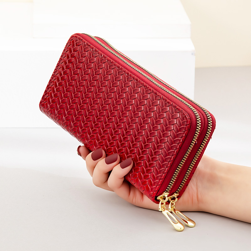 Wallet women's long 2025 new European and American double zipper large capacity clutch bag women's in stock wholesale patent leather mobile phone bag