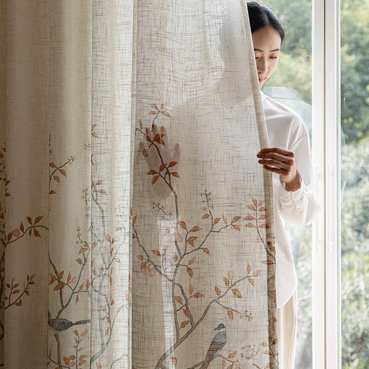 宋代の美学リネンカーテンガーゼカーテン新しい中国風の花と鳥風景禅窓スクリーン古代スタイルの古典的な中国風の研究室|undefined