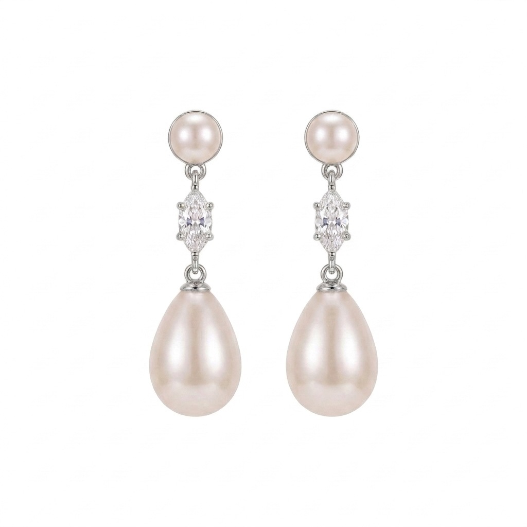 Korean Style Gentle Water Drop Pearl Earrings High-End Marquise Diamond Long Dangle Earrings Simple Temperament Fashion Accessories Wholesale