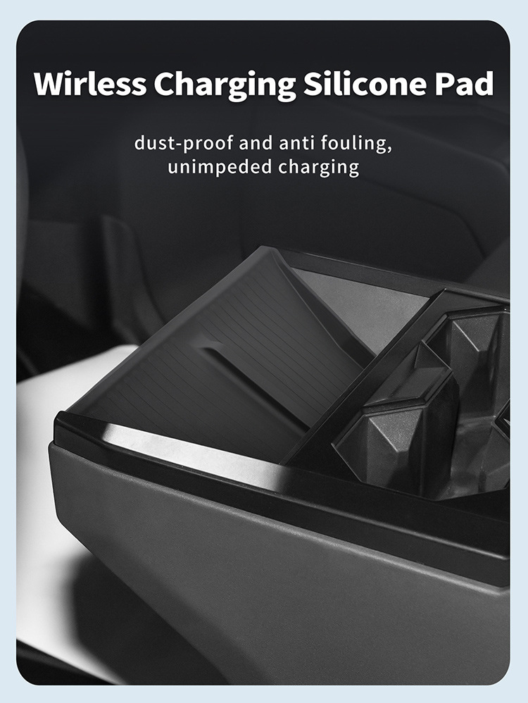 Suitable for Tesla Cybertruck Central Control Silicone Wireless Charging Anti-Slip Mat Car Water Cup Car Decoration Accessories