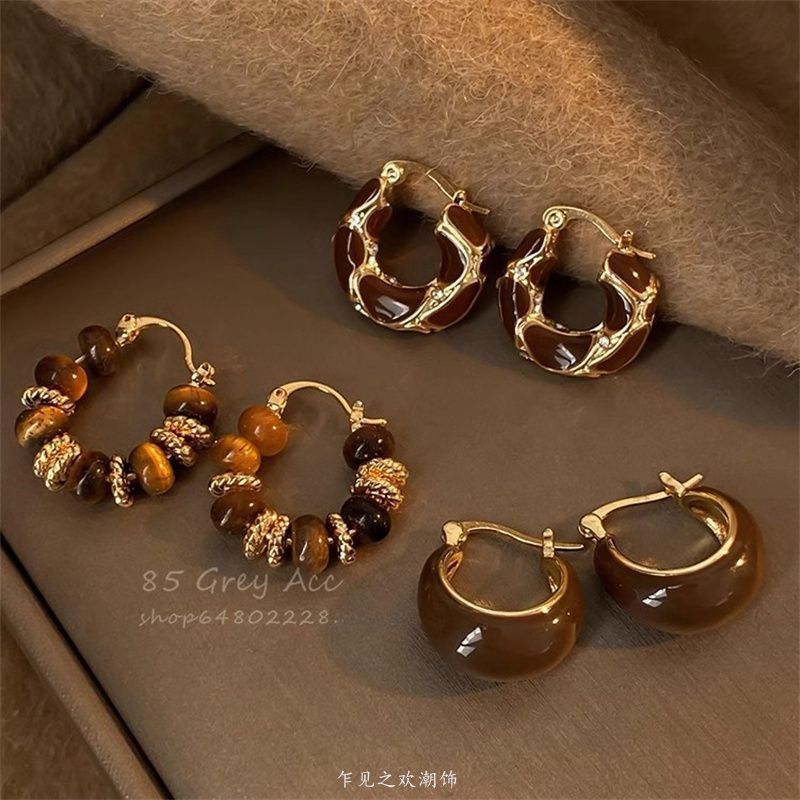 Autumn and Winter Maillard Retro Earrings for Women 2024 New Popular Earrings Niche Design Elegant High-End Earrings