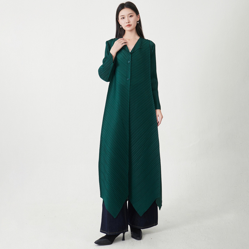 三宅女款风衣外套长款长袖单排扣宽松不规则气质通勤百搭开衫大衣|undefined