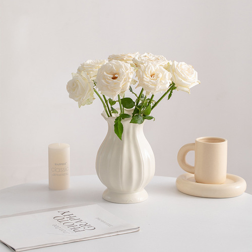 Nordic Minimalist Creamy Modern Ceramic Flower Vase Decor Dried Flowers Entrance Hall Living Room Flower Arrangement Dining Table Ornament