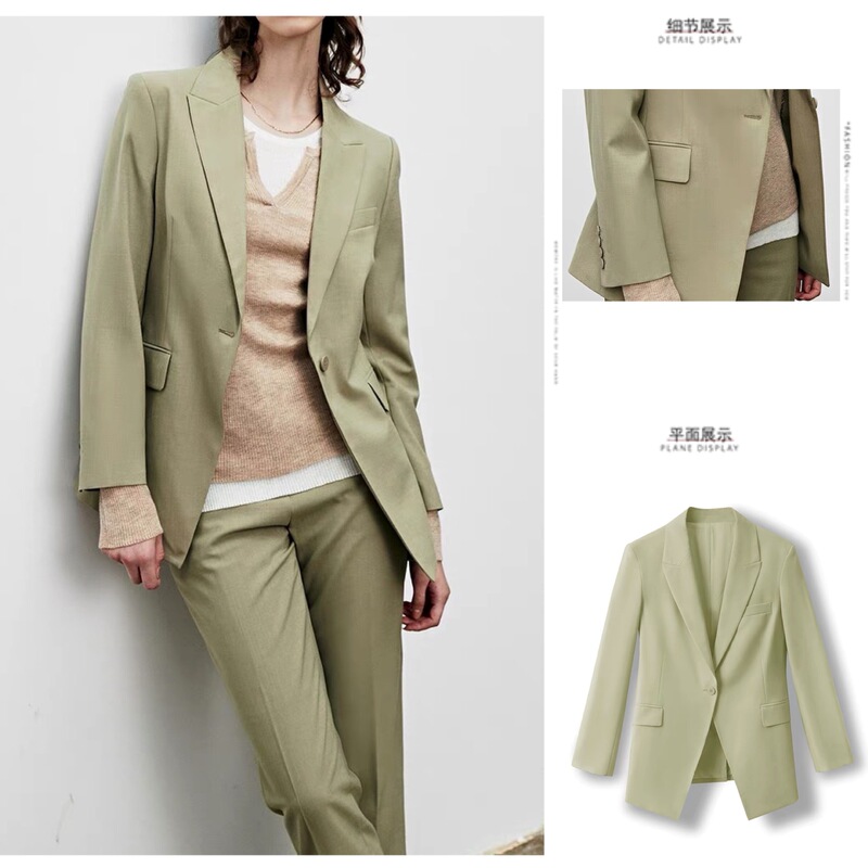 Th**Y Same Style One-Button Wool Blazer for Women 2024 Spring and Autumn New Slim-Fit Commuter Suit Style Blazer