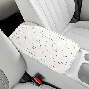 Car armrest box pad with four-leaf clover pattern, perforated leather armrest box protective cover, car central armrest heightening pad