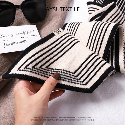 Autumn and winter fur scarf for women Korean small ear neck gaiter houndstooth narrow scarf small long knitted small scarf wholesale