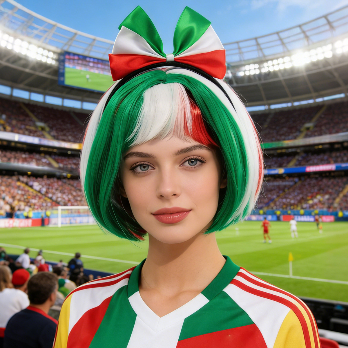 In-Stock European Cup and World Cup Viewing Party Quirky Student Bob Wig Hairpiece Butterfly Hair Clip Hairband