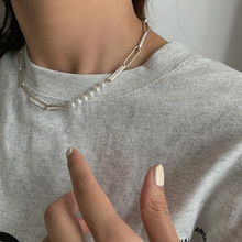 氣質珍珠項鏈女韓版S925銀時尚個性幾何鎖骨鏈百搭毛衣鏈潮手鏈女