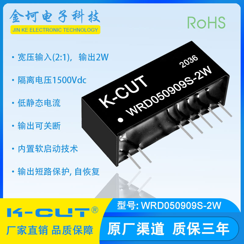 WRD050909S-2W 宽压5V转9V2W/9V2W双隔离双路输出 DC-DC电源模块