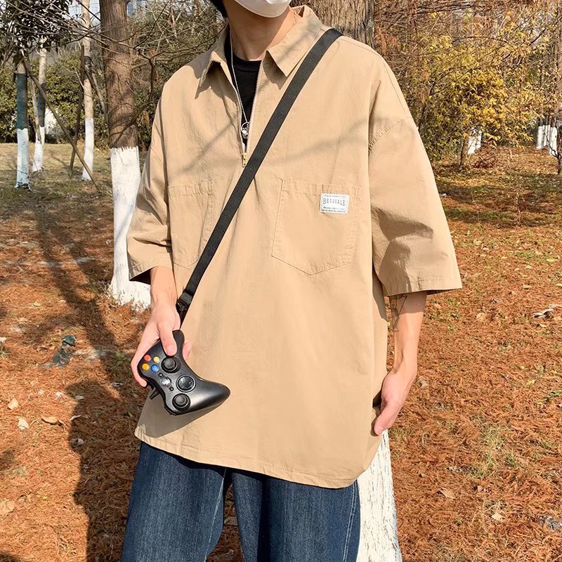 Verano mi marca de moda polos japoneses Camisa de manga corta para hombre suelta talla grande delgada solapa camiseta simple media manga