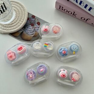 Cute Contact Lens Box Portable Compact and Lightweight Push-type Non-twist Cover Integrated Transparent Colored Contact Lens Box Beautiful Girl