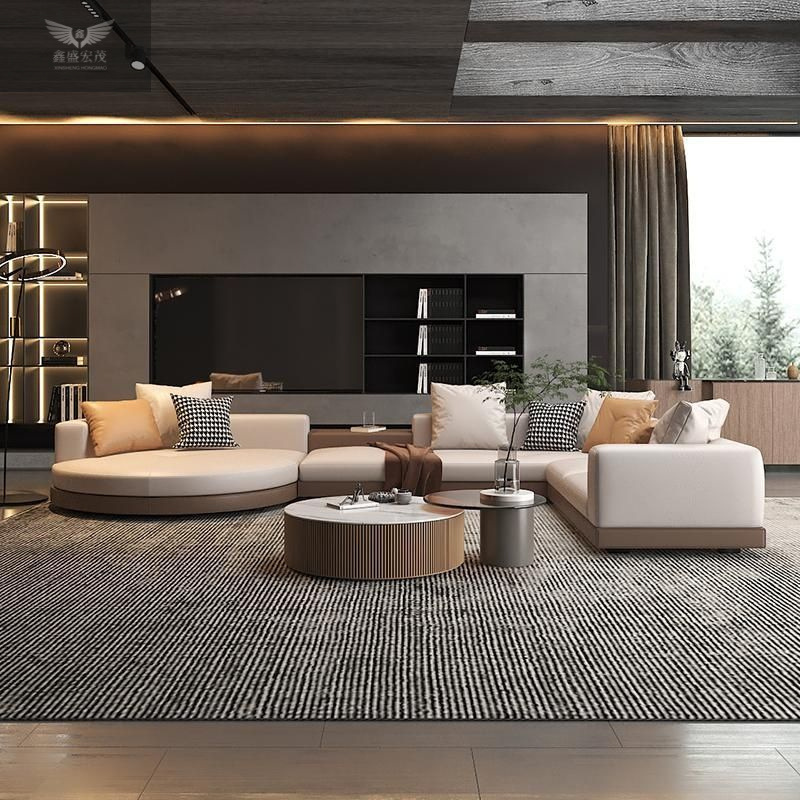 Sala de estar de lujo ligero gran piso plano estilo italiano minimalista sofá de cuero Connery diseñador de villa arco sofá de forma especial image 5