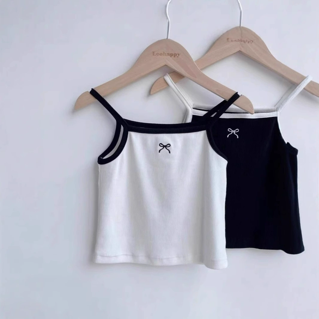 2024 девушка короткая камзол жилет детка летнее корейское издание тонкий топ маленькая девочка с вышивкой из ледяного шелка