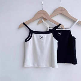 2024女童短款吊带背心宝宝夏季韩版薄款上衣小女孩冰丝刺绣内搭打