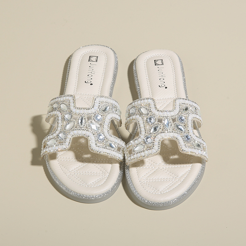 Piccole pantofole stile profumato da donna 2023 sandali piatti estivi stile casual moda strass parola_voghion.com