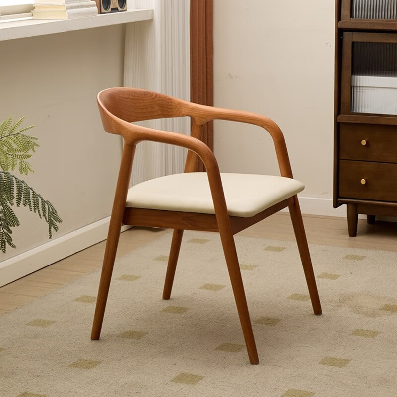 Silla de madera maciza silla de comedor de madera de cera blanca silla de respaldo silla de sillón silla presidencial silla de estudio con reposabrazos simple