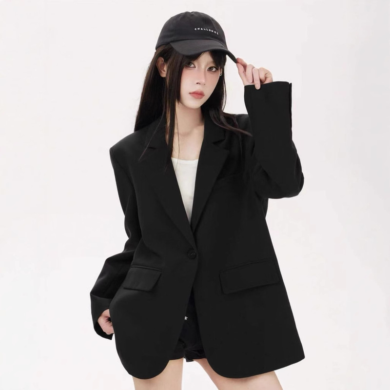 Black New Suit Korean Style Design Suit High-grade Jacket 2025 Elegant Loose Spring and Autumn Casual Top