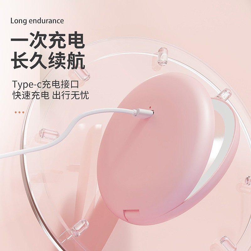 便携式led化妆镜单色灯光迷你手持口袋礼品小镜子电池款随身携带|undefined