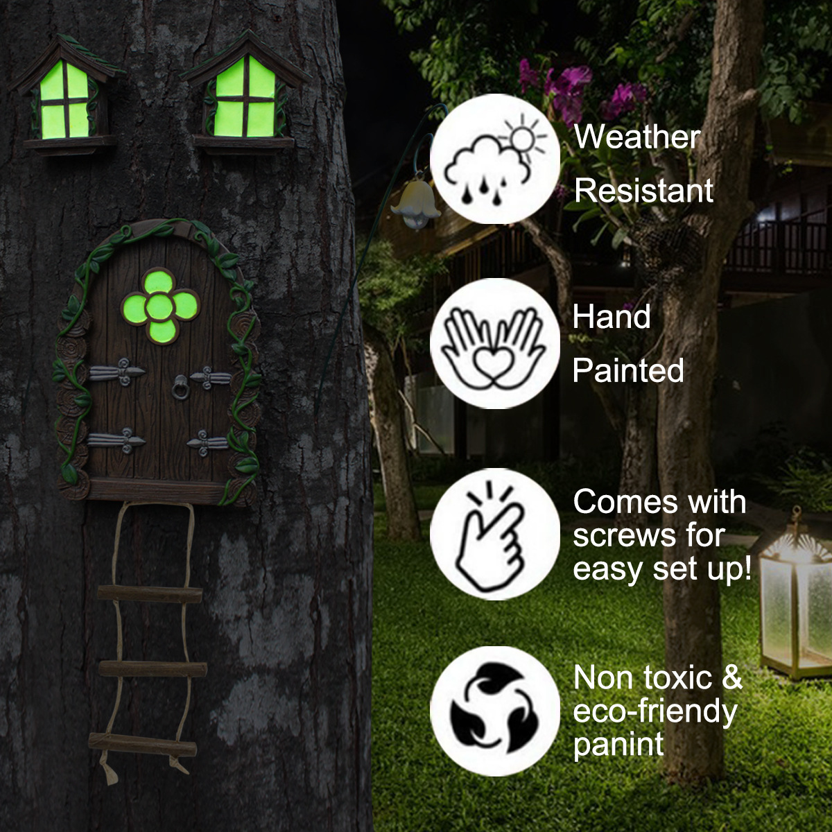  resin simulation luminous door and window ornaments outdoor Villa courtyard garden tree pendant garden landscape decoration