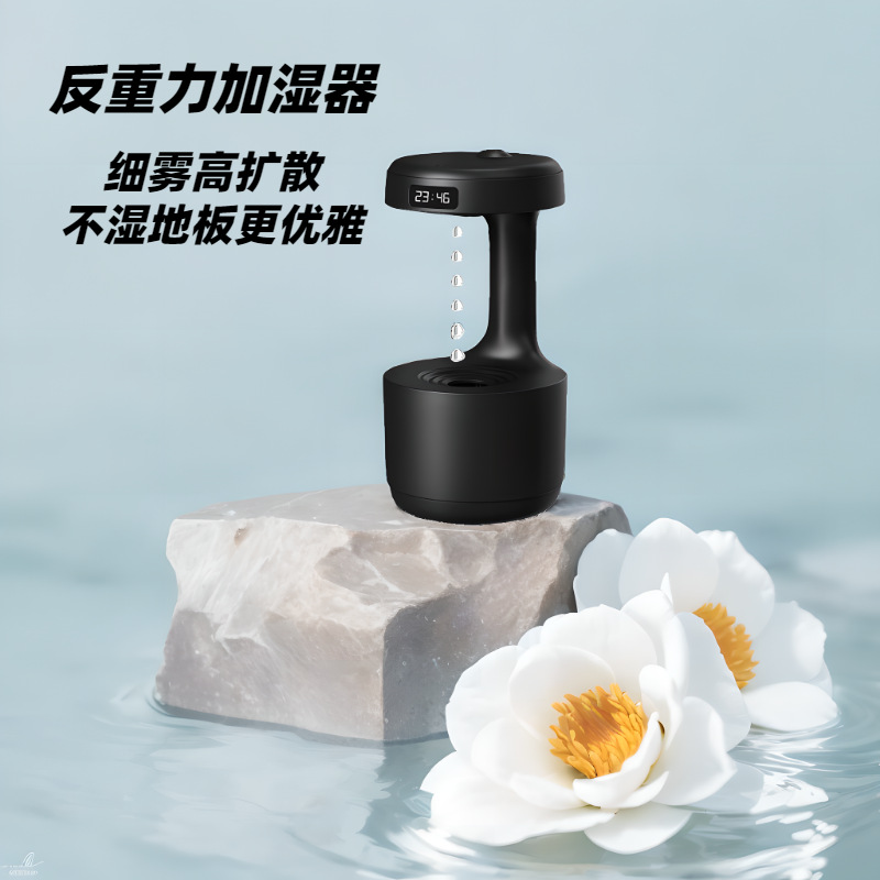 Al por mayor nuevo negro pequeño regalo escritorio hogar Oficina Mute spray anti-Gravedad gota de agua reflujo humidificador