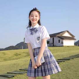 JK制服套装正版夏季少女小学生大童初中学院风短袖衬衫格裙两件套
