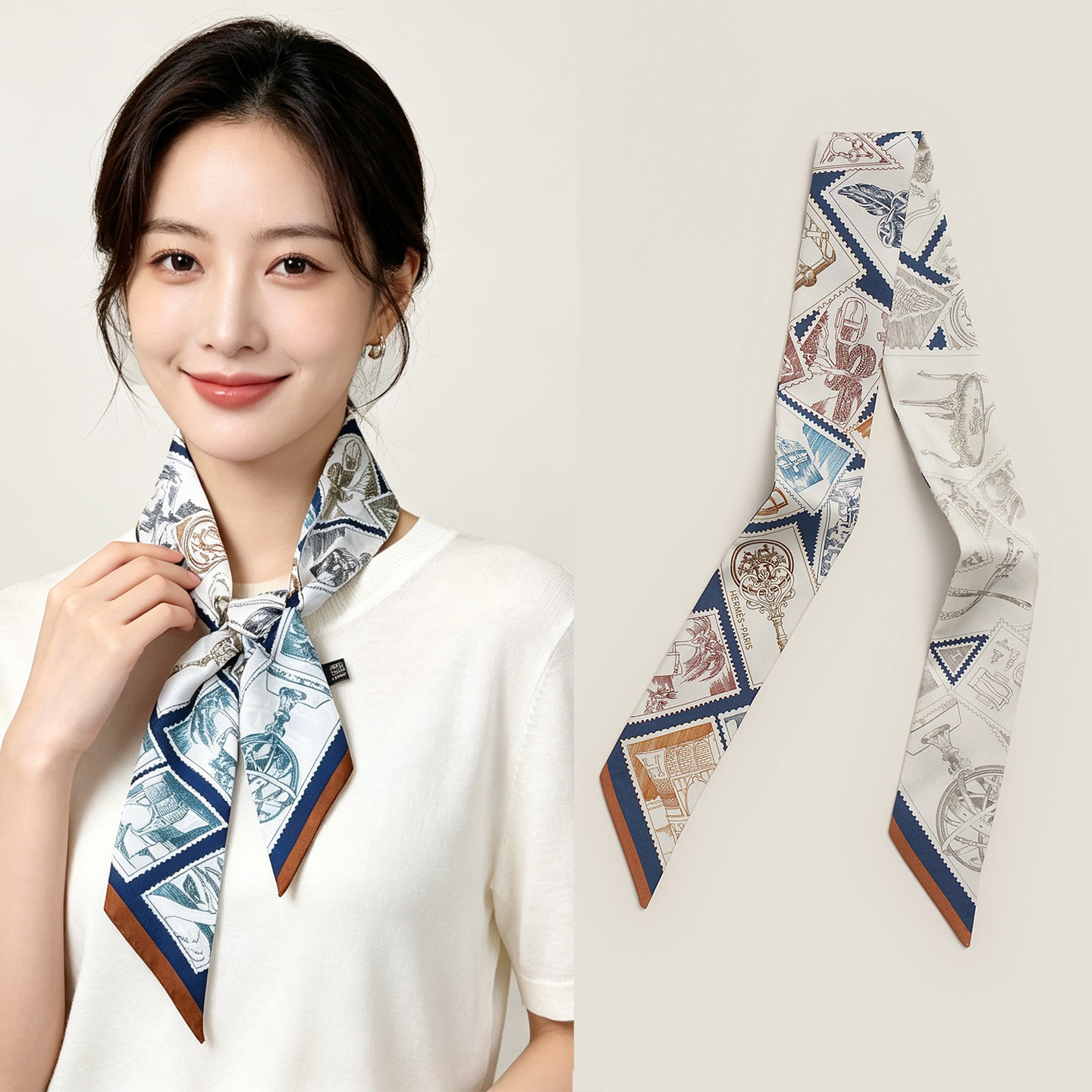 새로운 스타일 테이프 실크 더블 레이어 트윌 실크 좁은 실크 스카프 작은 리본 가방 핸들 헤어 벨트 벨트 스카프