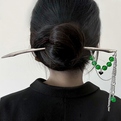 Broadsword Fine beads Mosaic Hairpin Simplicity tassels modern Lvzhu Hairdressing Flaxen Hair daily Antiquity Step shake Guochao Hairpin