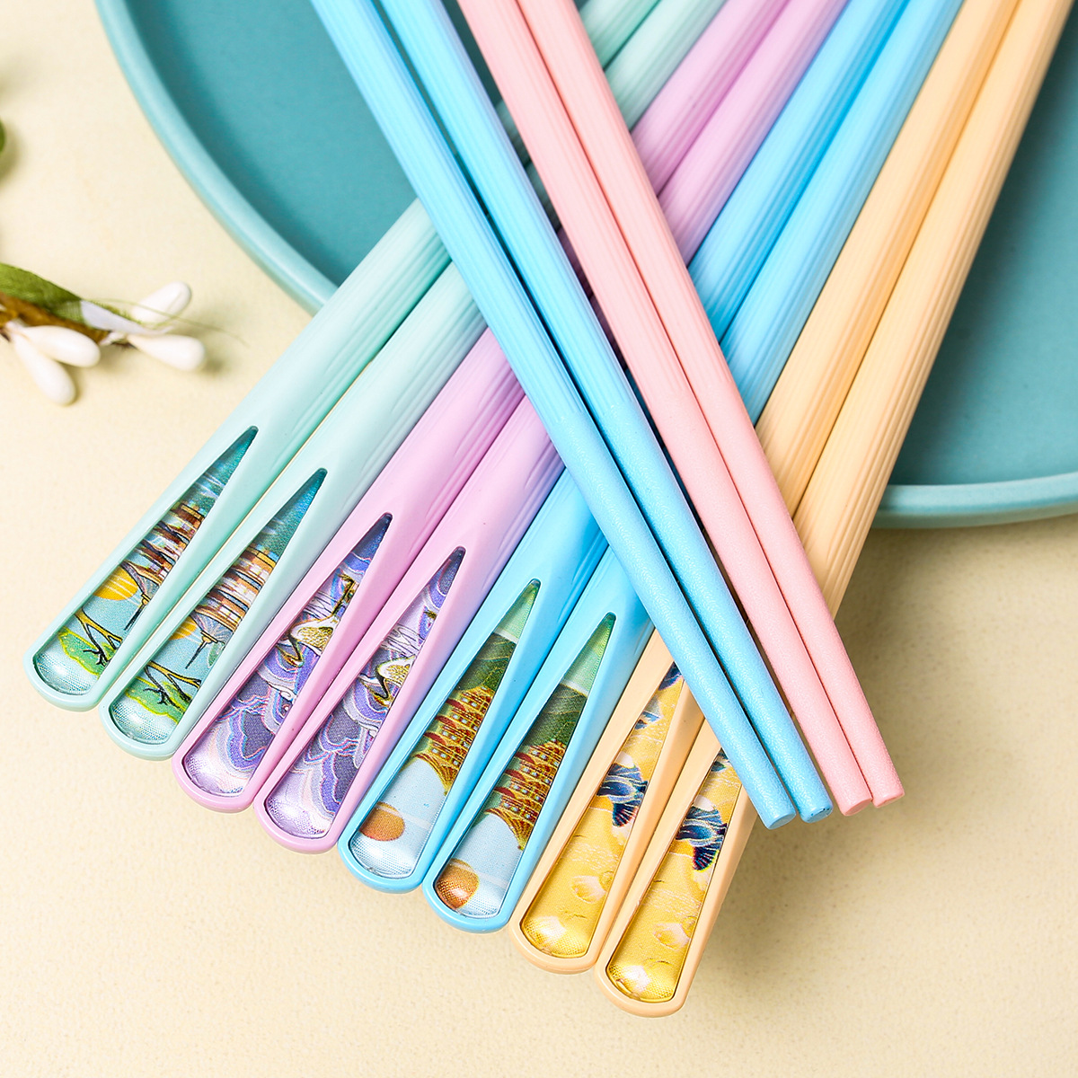 Palillos de aleación Macaron de alto aspecto palillos para compartir comida doméstica palillos para una persona pequeños palillos de uñas de moda nacional antideslizante fresca al por mayor