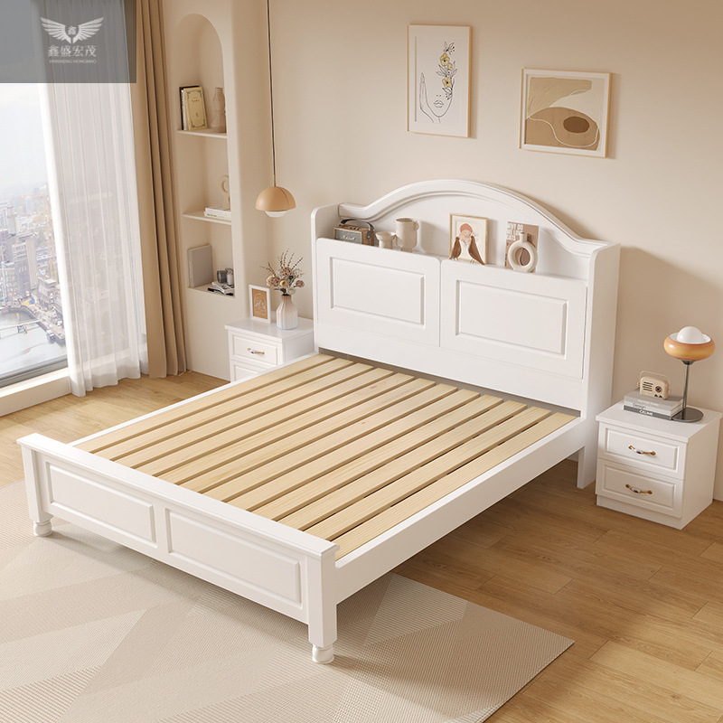 Cama americana de madera maciza 1,5 m Cama doble minimalista moderna 1,8x2m Dormitorio principal Casa de familia 1,2 m Cama individual de madera