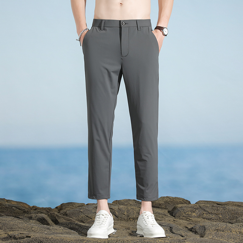 Ice Silk Thin Men's Casual Cropped Pants Summer Straight Slim-fit Men's Business Non-ironing Pants Tapered Leg Pants