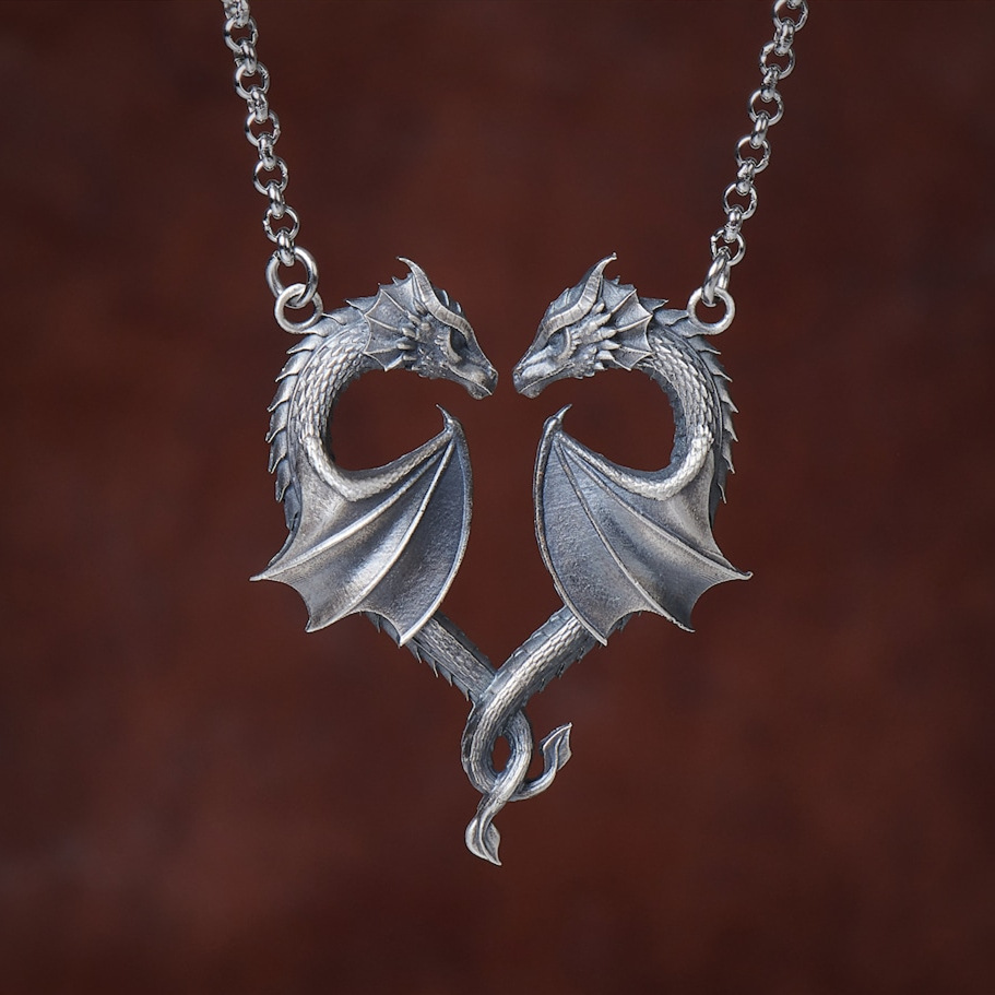 Alloy Material Retro Cool Style Heart Shape Dragon Alloy Plating Unisex Necklace