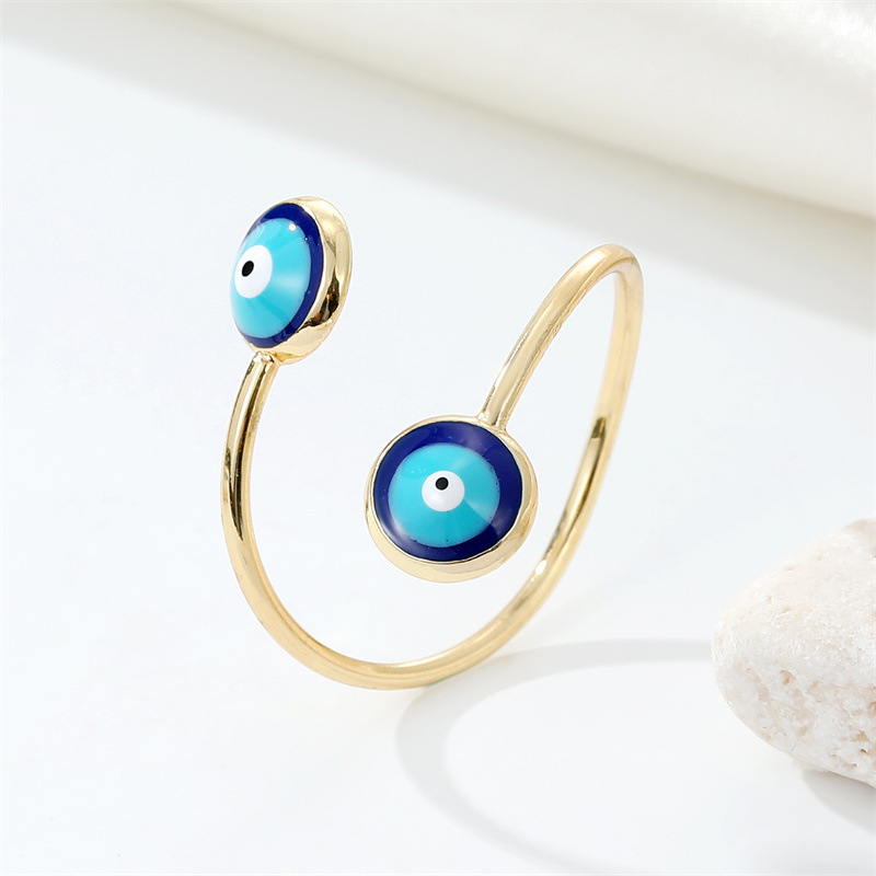 Ornament Trend Vintage Dripping Oil Color Devilu0027s Eye Ring Turkish Eye Europe and America Cross 