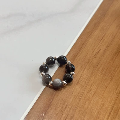 Zərgərlik ara hissələri Silver Obsidian 6mm Bead - running-ring-with-separated-beads